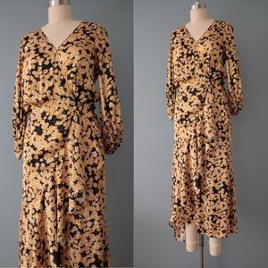 & Other Stories Floral Dress | Golden Flowers Wrap dress | belted designer dress